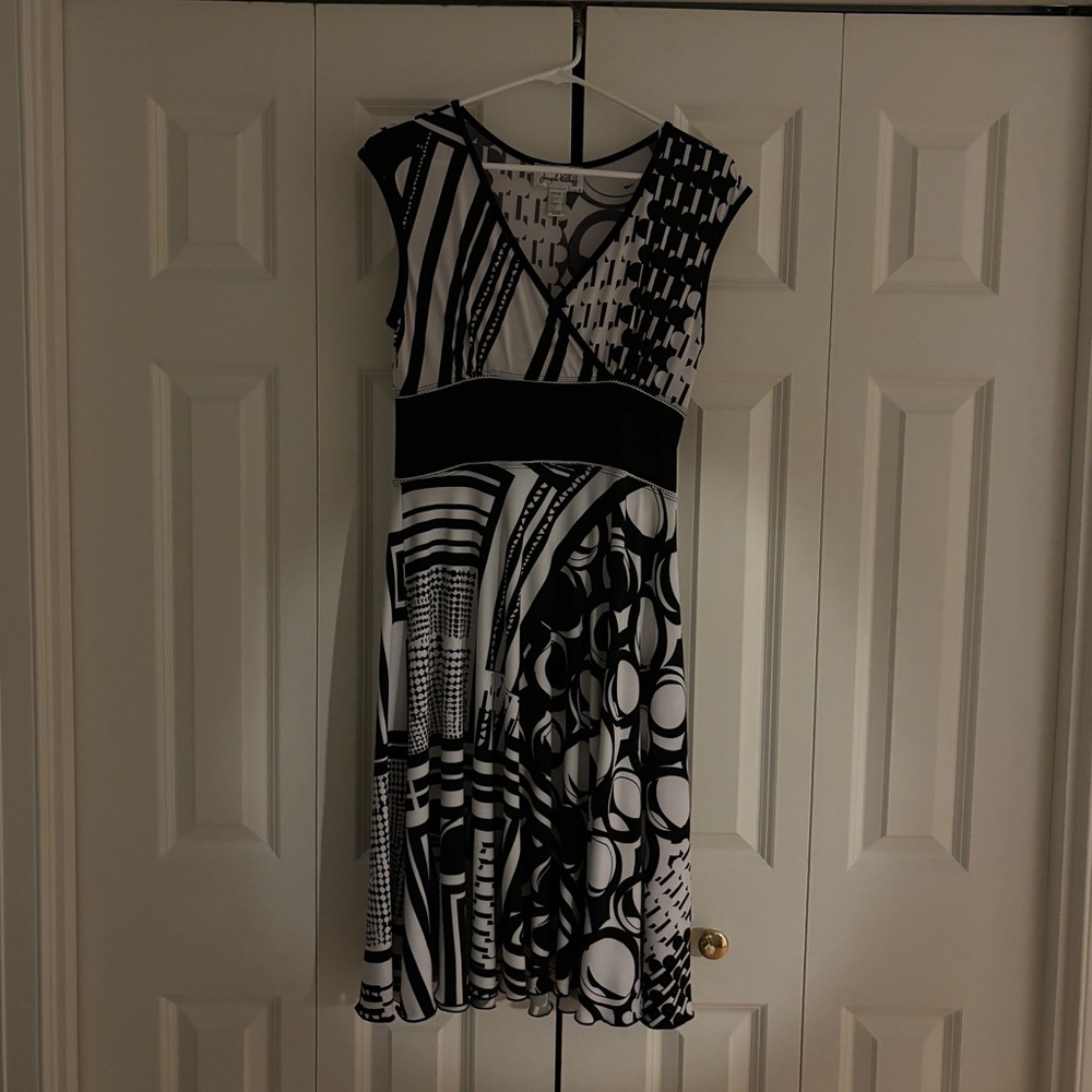 Joseph Ribkoff Black and White Patterned Midi Dress
